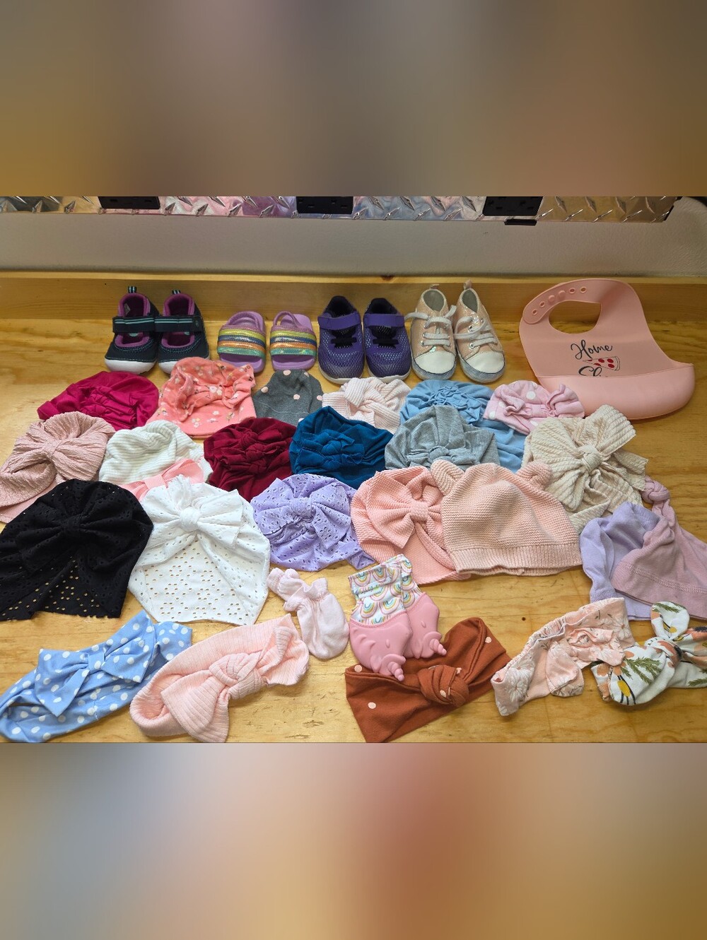 Baby Girl Bundle of Hats, Headbands, Mitts, Shoes, Bib